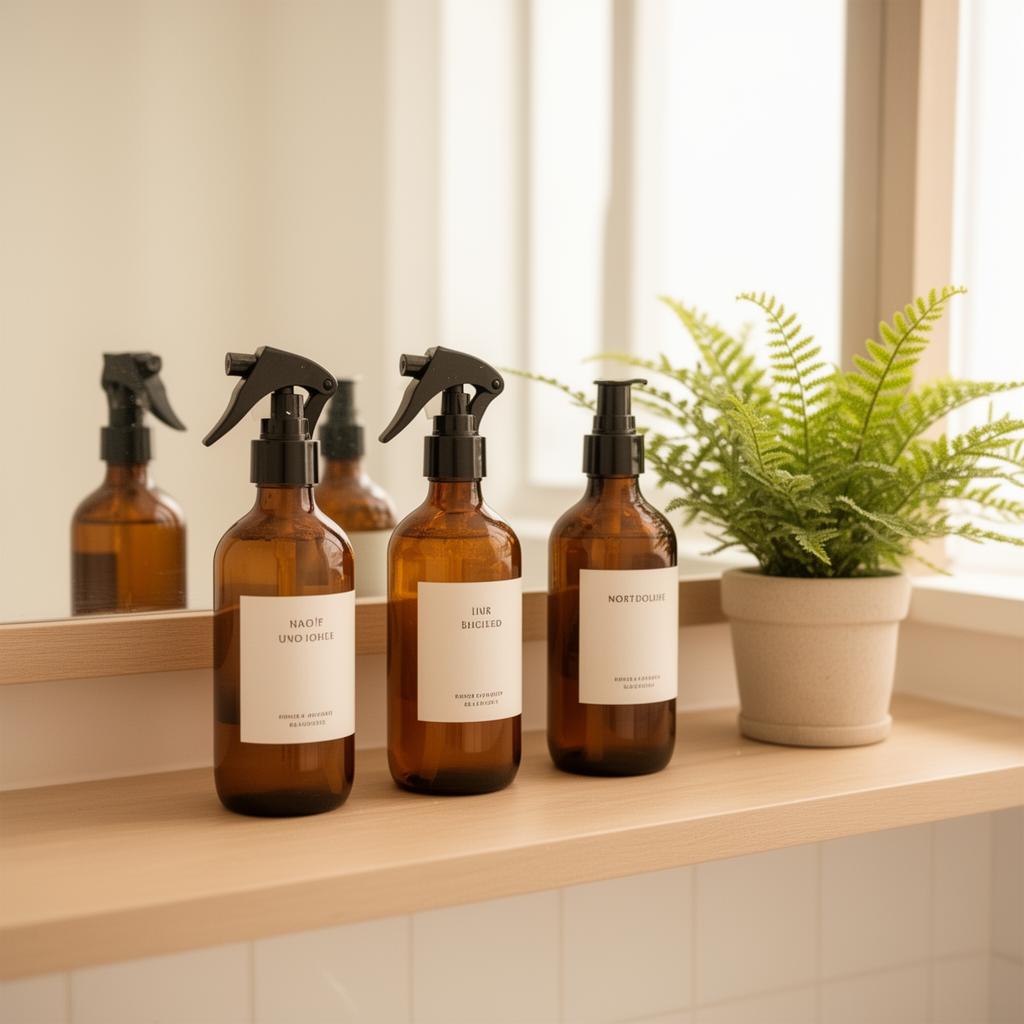 Eco-friendly cleaning products on a shelf